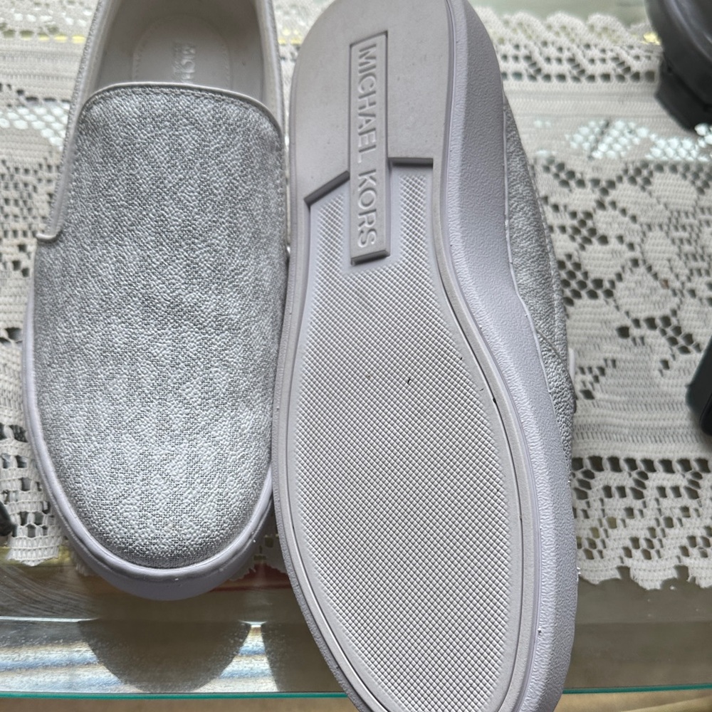 Michael Kors Silver Metallic Logo Slip-On Sneakers - Picture 4 of 5